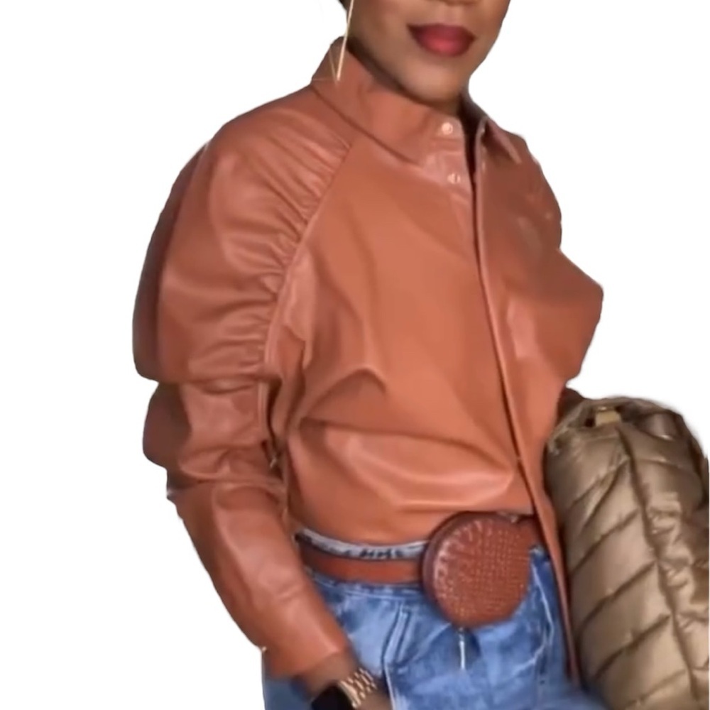 Zara Brown Pleather Shirt Jacket with Classic Design
